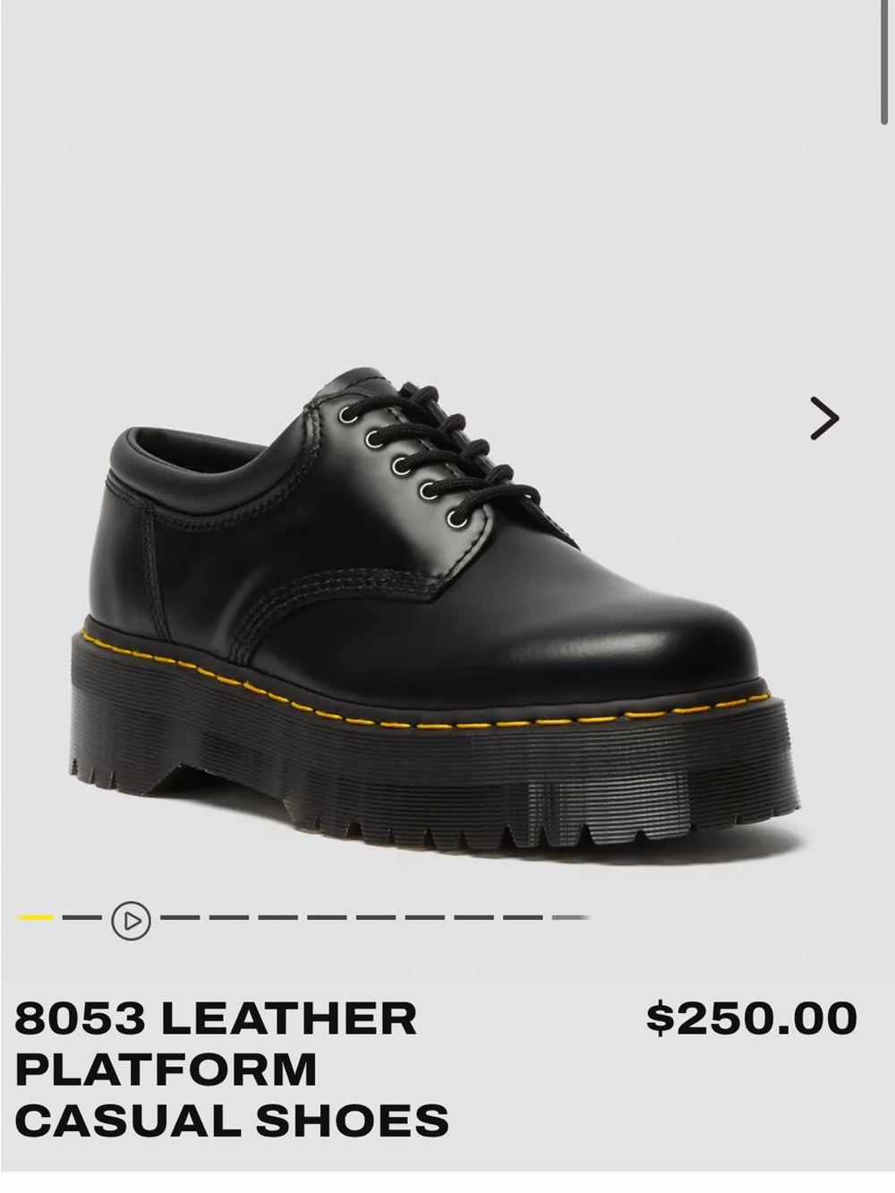 Dr. Martens Black Leather Lace-Up Platform Oxfords with Yellow Stitching - Picture 3 of 12